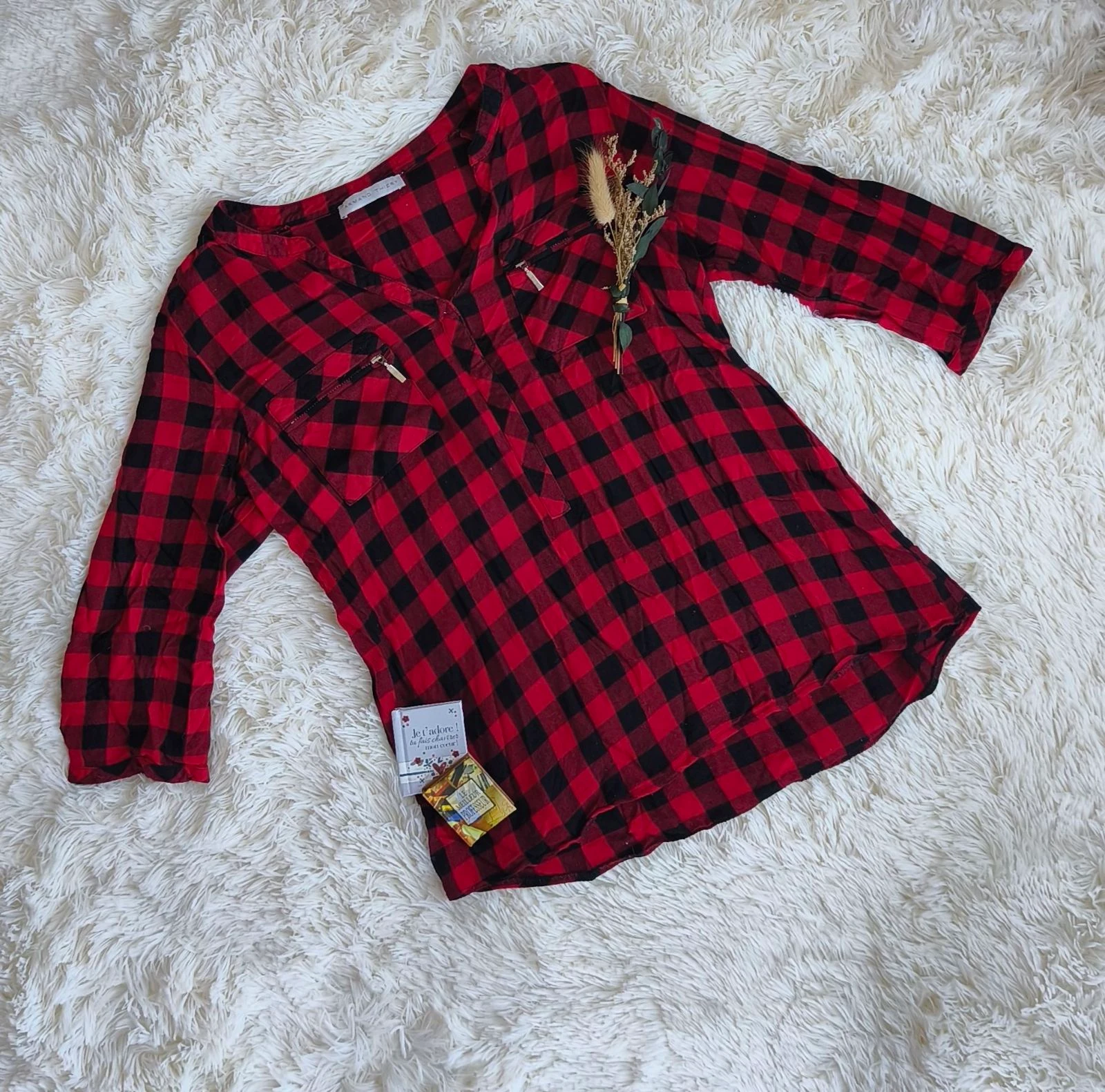❤️ blusa xadrez mangas 3/4 mulher T38 ❤️ – photo 2